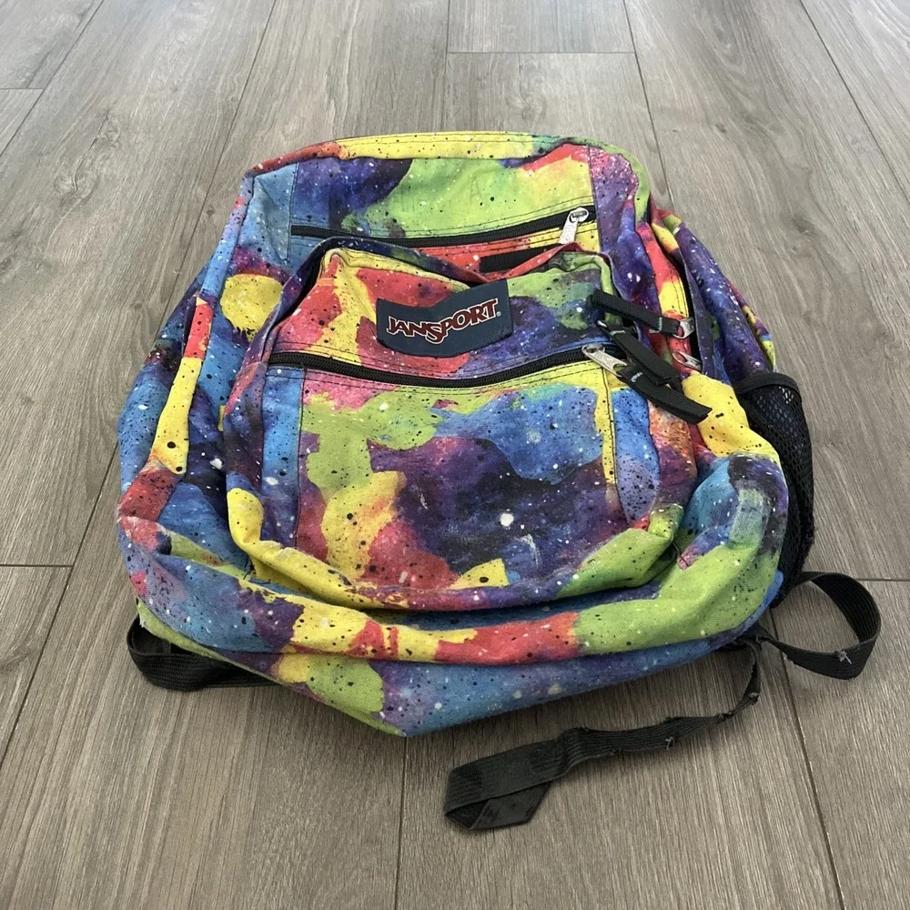 VTG Jansport Backpack Multicolor Paint Splatter Colorful Rare!